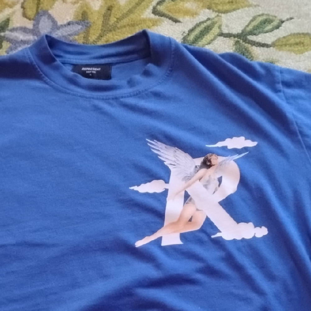 Men's Blue XL Represent England Angel Style Streetwear Shirt